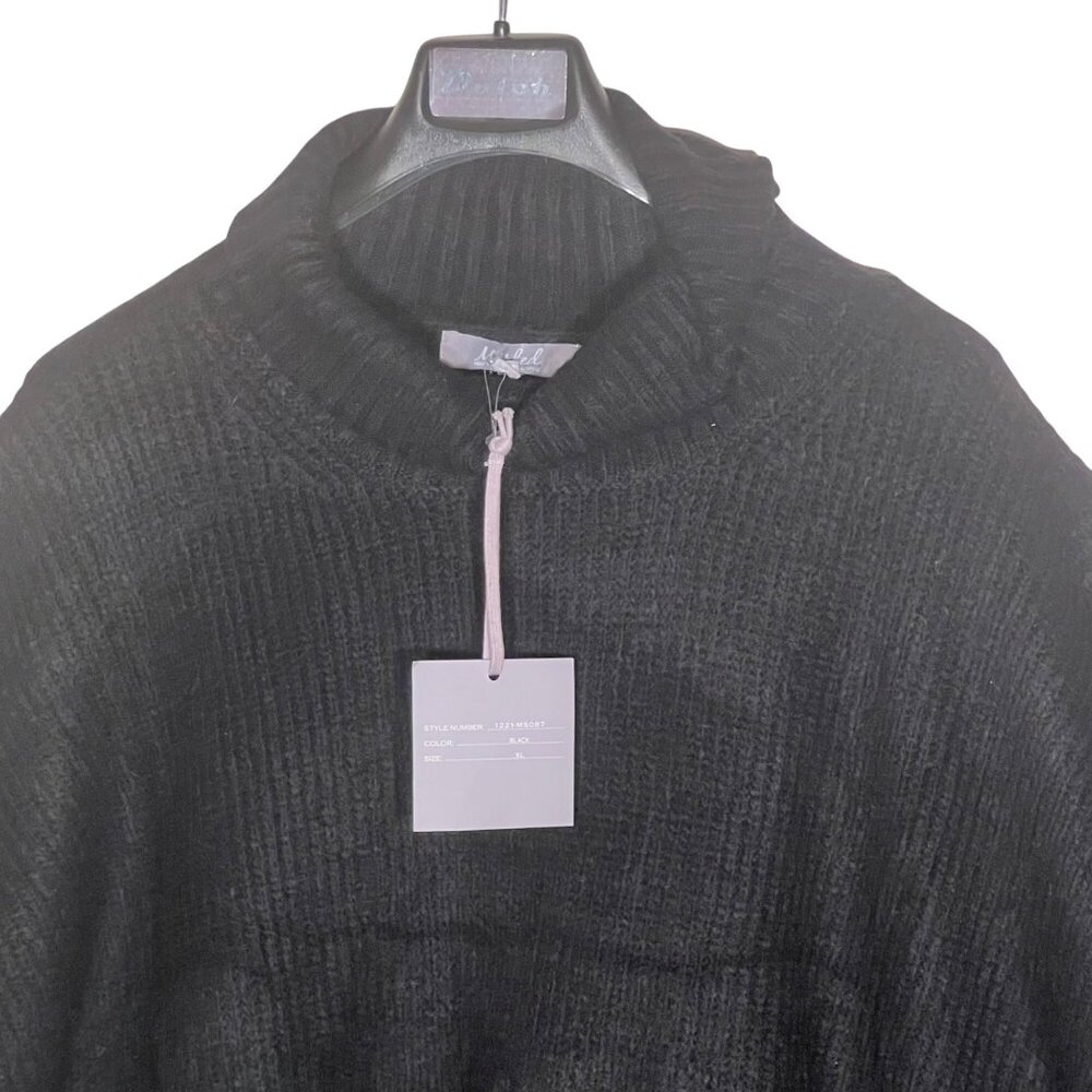 Marled Black Ribbed Knit Pullover Sweater XL Oversized Relaxed Wide Sleeves NWT